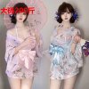 Plus Size Japanese Kimono Lingerie Set with Bow Print – Sexy Sheer Robe Sleepwear Outfit