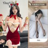 0936 Red + Black Open Crotch Stockings