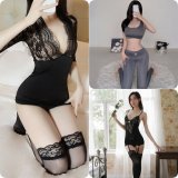 [3-Piece Set] Bodycon Skirt (with stockings) + Vest (with stockings) + Yoga Pants