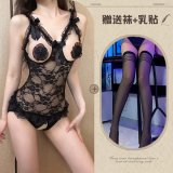 Black + nipple covers + black ribbed stockings
