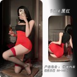 Black and red bodycon skirt + matching stockings