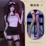 Secretary outfit + black fishnet stockings