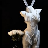 White outfit [includes bunny ears + neck ring + bodysuit + 2 bracelets]
