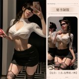 Secretary [Top + Pencil Skirt + Thong] + Black Open Crotch Stockings