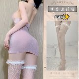Pink and silver suit + white 3D fishnet stockings