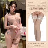 Pink (halter neck tie dress + lace stockings)