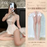 White (lace cheongsam + apron + thong + bow-tie stockings)