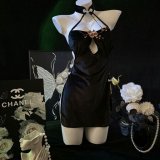 Black cheongsam with 1099 crotchless black stockings