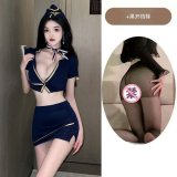 Female police officer + black open-crotch stockings