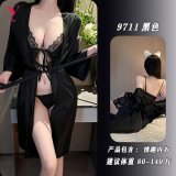 Black [Open-front sundress + underwear, including outer robe]