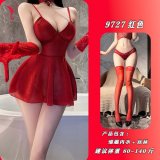 Red color + matching stockings + matching leash + matching gloves