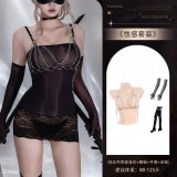 4618 Black Dress + [8131 Chain Top + 8084 Glossy Gloves + 8088 Iridescent Leather Stockings]