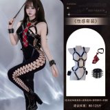4661 Black Cotton Mesh Shirt + [4108 Leather Strap Jumpsuit + 8126 Punk Neck Ring Tie + 8013 Bracelets * 2]