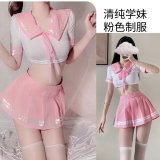 JK pink outfit + white fishnet stockings
