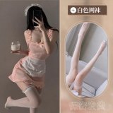 Pink maid outfit + white fishnet stockings