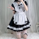Black [skirt + apron + necklace + bracelet + leggings + headdress]