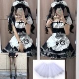 Kitten Black Maid Outfit + Collar + Black Stockings + Petticoat (Headpiece Included)