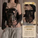 6043 Black Bow-Tie Bodysuit with Open Crotch for No Need to Take Off
