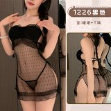 Black nightgown + fishnet stockings