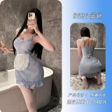 Blue maid outfit + matching bow-tie stockings