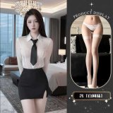 Uniform + white fishnet stockings