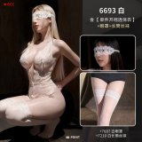 NY1SYT006200\t White [Single Open Crotch Bodysuit] + White Eye Mask + White Stockings