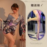 Purple and white fishnet stockings