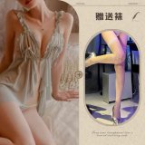 Green and white fishnet stockings