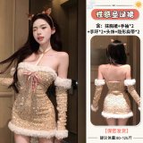 4689 Sweet Christmas Dress [Strapless Dress + 2 Sleeves + 2 Bracelets + Headpiece + 2 Invisible Shoulder Straps]