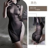 Black mesh cheongsam + C02 black lace fishnet stockings