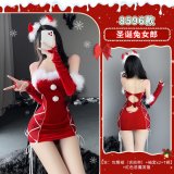 8596 Christmas Red [Bodycon Skirt + 2 Sleeves + Thong + 2 Sheer Bra Straps] + Headband