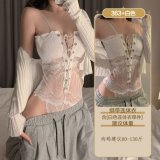 8017 White bodysuit with snap buttons and open crotch