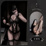 9087 Black + Black Open Crotch Stockings