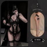 9087 Black + Black Fishnet Stockings + Black Eye Mask