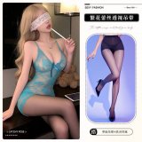 9408 Emerald Green + Open Crotch Stockings + Eye Mask