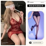 9408 Red + Open Crotch Stockings + Eye Mask