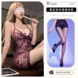 9408 Purple + Open Crotch Stockings + Eye Mask