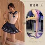 Blue and white fishnet stockings