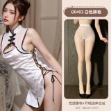 White cheongsam + open-crotch white bodysuit