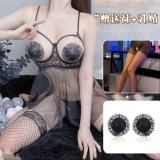 Black + Black crotchless design + Matching nipple covers