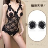 Black bodysuit + blood-dripping nipple covers + black fishnet stockings