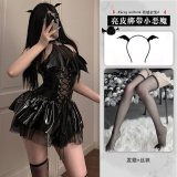 Black jumpsuit + free choker + free thong + free socks + free headpiece