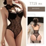 Black bodysuit + red and black stockings
