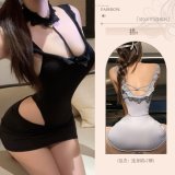 Black bodysuit + pencil skirt + black stockings