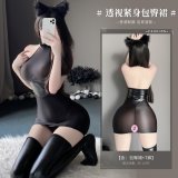 Black bodycon skirt + thong