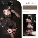 Black suit (camisole nightgown + haute couture underwear + leather leg rings - 2 + gloves - 2)