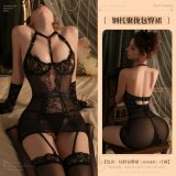 Black - Includes [bodycon skirt + garter belt + thong]