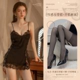 Black (suspender dress + thong + open-crotch tights)