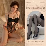Black (large bow open-crotch bodysuit + open-crotch tights)