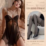 Black (lace sheer skirt + thong + open-crotch tights)